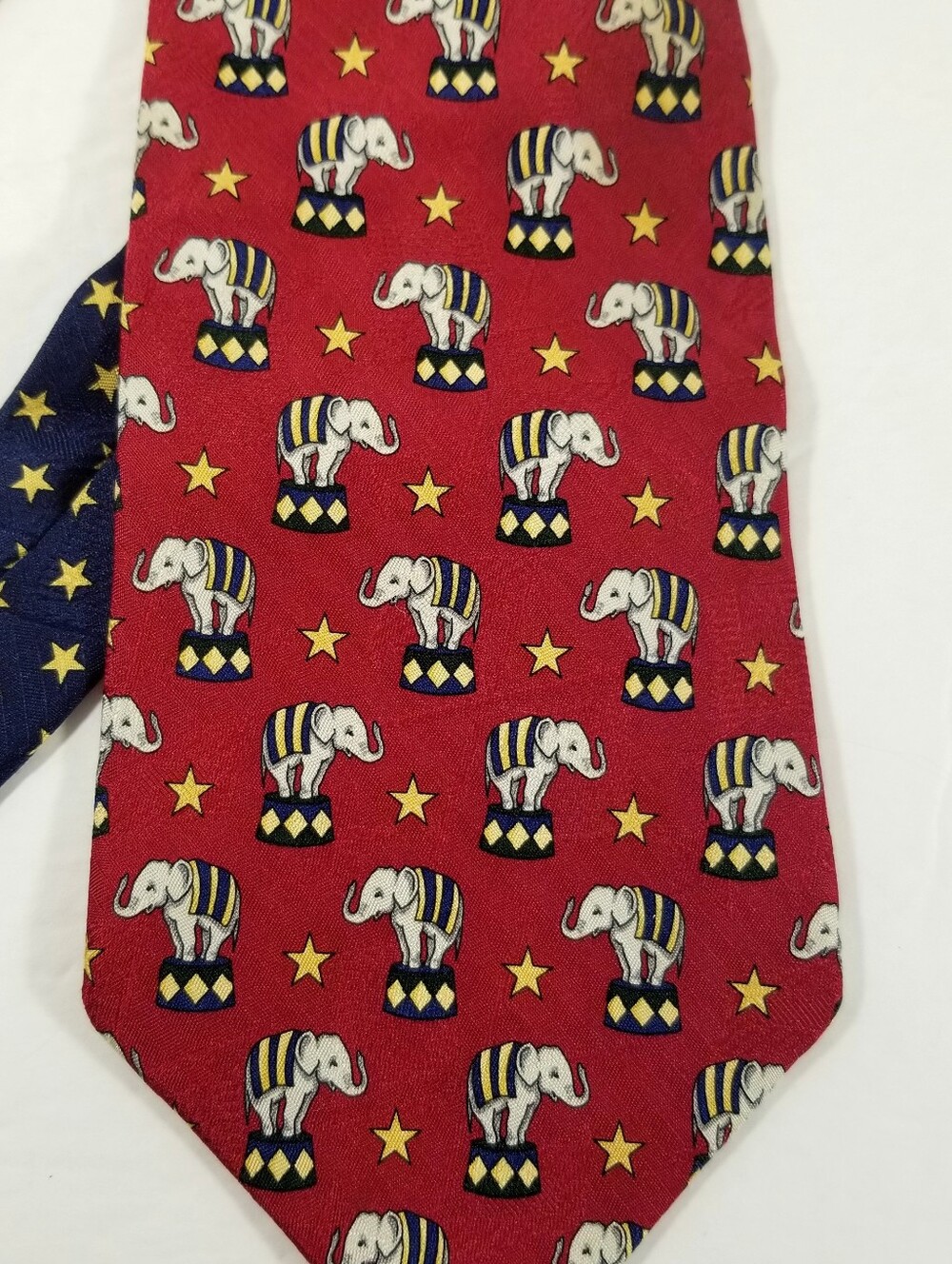 Tommy Hilfiger Circus Elephant Tie Men's Necktie Red Yellow Blue Italian Silk